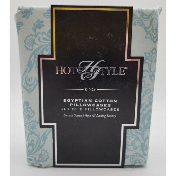 Set of 2 King Size Hotel Style Egyptian Cotton Pillowcases Misty Blue Paisley - Picture 1 of 6